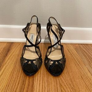 Jimmy Choo Black/Gold Elaphe Snake Glitter Nappa heels